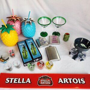 Barware Bundle – Pineapple Tumblers, Margarita Glasses, Shot Glasses, Flasks + B